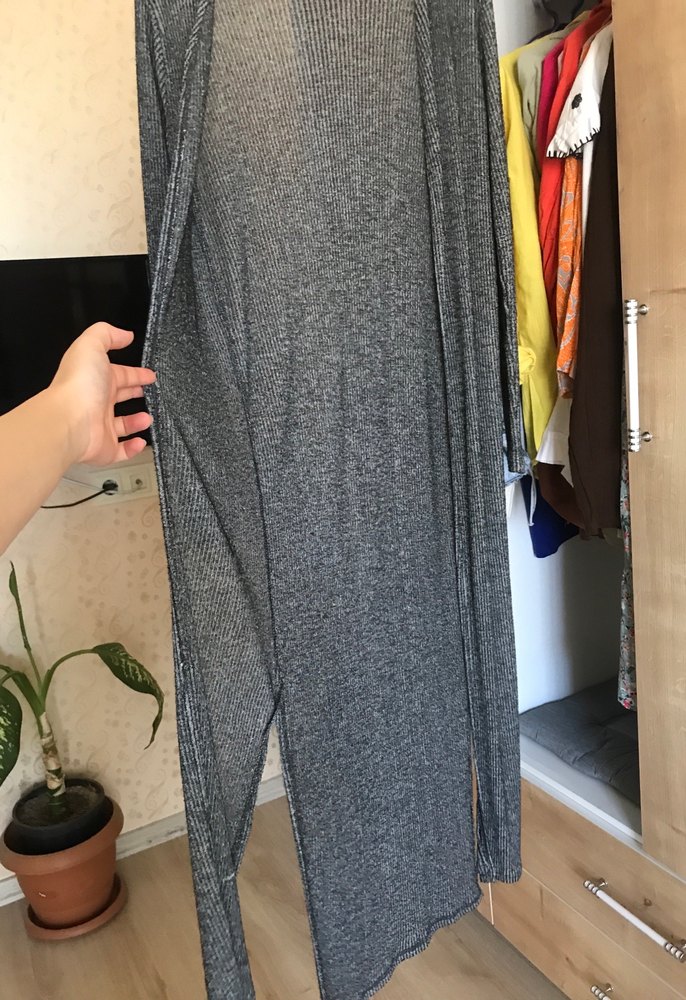 Gri Uzun Kollu Triko Kadın Hırka - Görsel 2