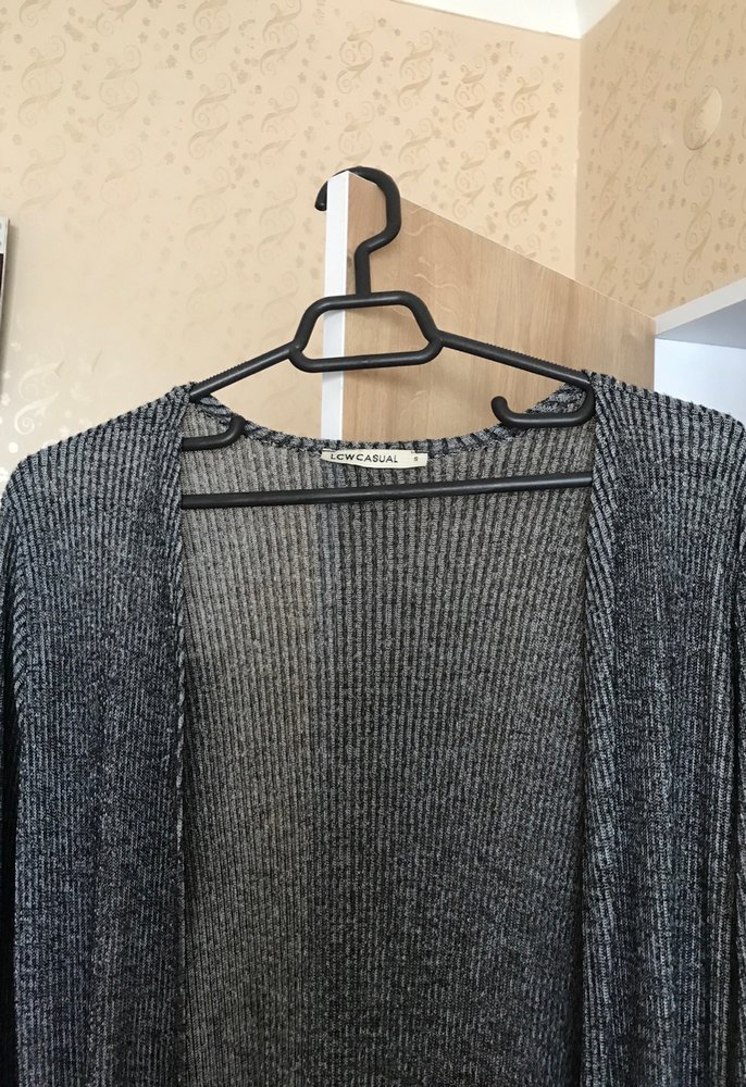 Gri Uzun Kollu Triko Kadın Hırka - Görsel 3