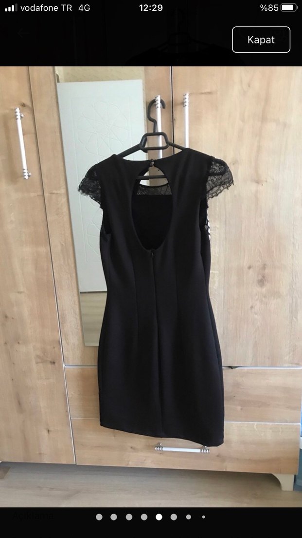 Dantel Detaylı V Yaka Midi Elbise - Görsel 3