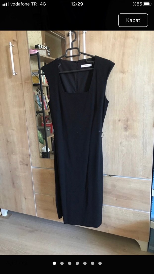 Siyah V Yakalı Uzun Siyah Elbise - Görsel 2