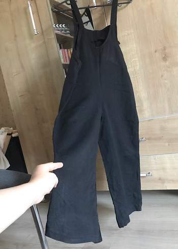 m Beden siyah Renk Kadın Siyah Keten Uzun Bol Tulum