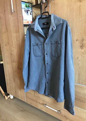 Erkek Mavi Denim Düğmeli Gömlek - Görsel 4