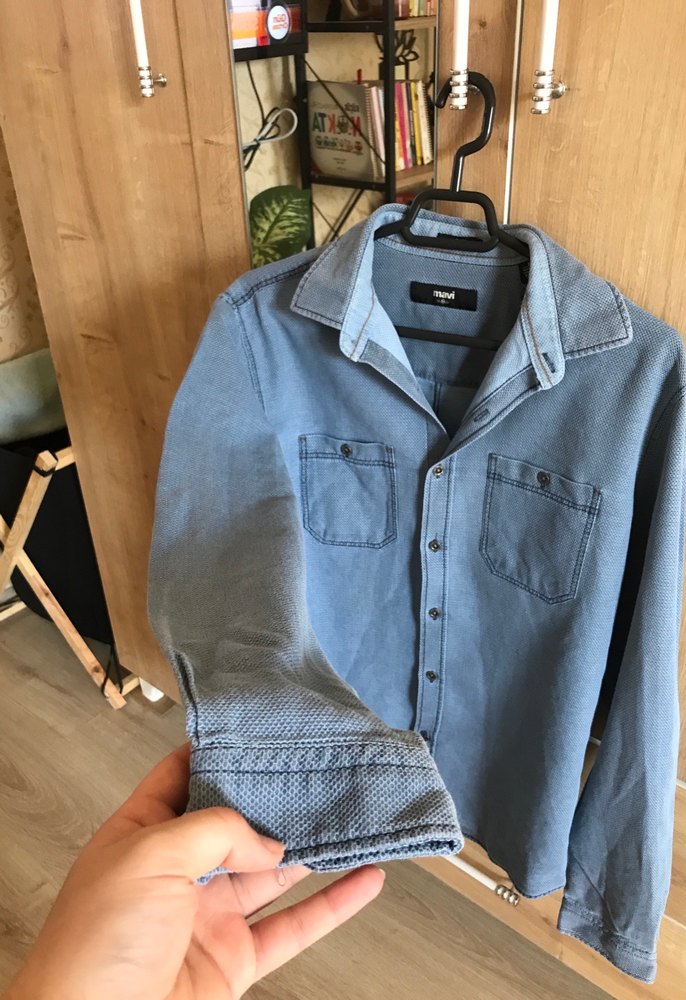 Erkek Mavi Denim Düğmeli Gömlek - Görsel 5