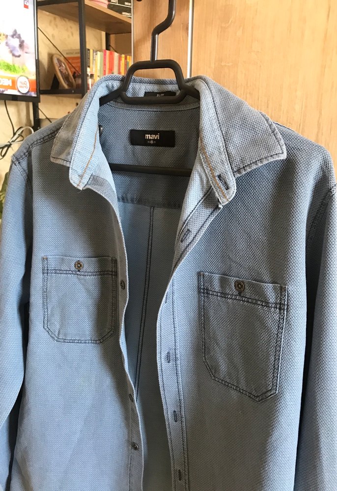 Erkek Mavi Denim Düğmeli Gömlek - Görsel 3