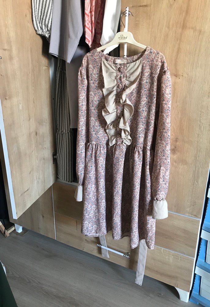 Bej Renkli Bohem Uzun Triko Elbise - Görsel 2