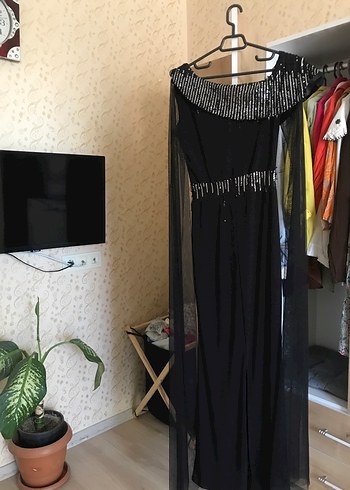 Siyah Drapeli Uzun Abiye Elbise - Görsel 6