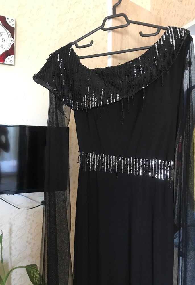 Siyah Drapeli Uzun Abiye Elbise - Görsel 5