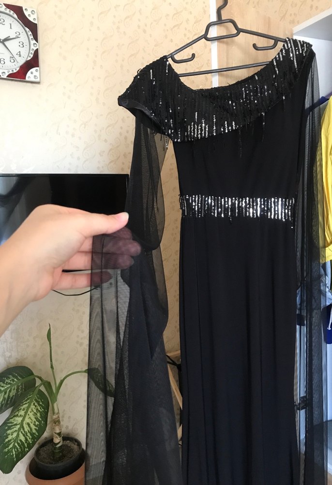 Siyah Drapeli Uzun Abiye Elbise - Görsel 4