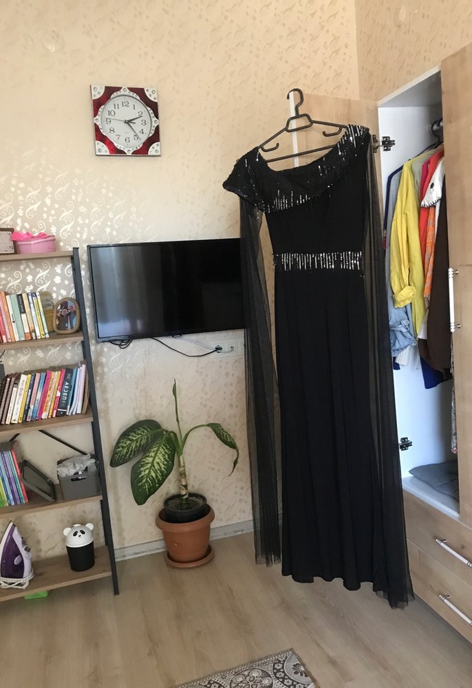 Siyah Drapeli Uzun Abiye Elbise - Görsel 2