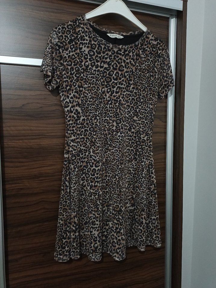 Leopar Desenli Kısa Kollu Elbise - Görsel 3