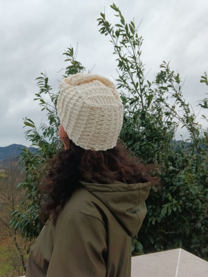 Beyaz Örgü Bohem Kadın Bere - Görsel 3