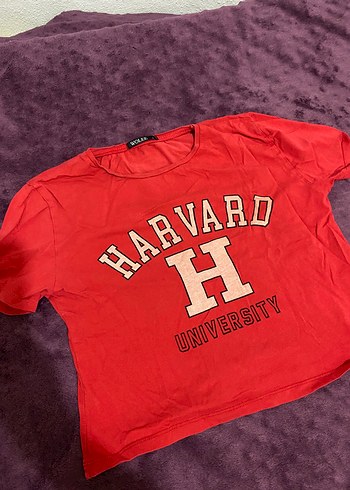 Kırmızı Harvard Baskılı Kadın Tişört
