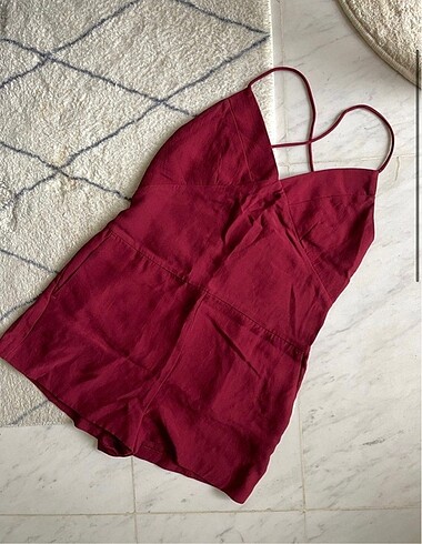 Mango Mango bordo renk ince askılı şort tulum