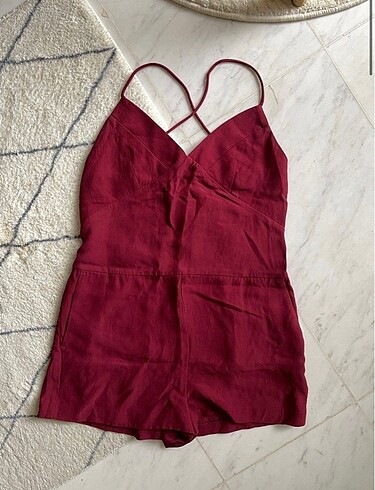Mango bordo renk ince askılı şort tulum