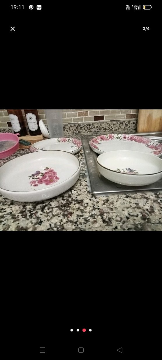 Pembe Çiçek Desenli Seramik Tabak Seti - Görsel 2