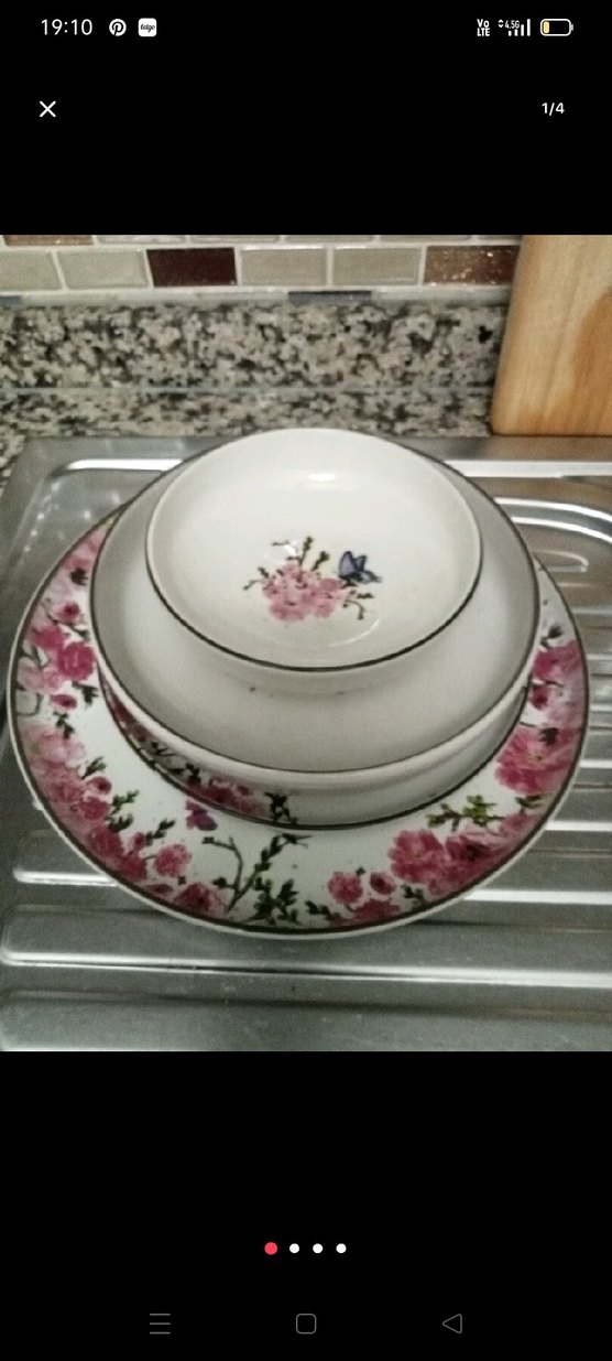 Pembe Çiçek Desenli Seramik Tabak Seti - Görsel 3