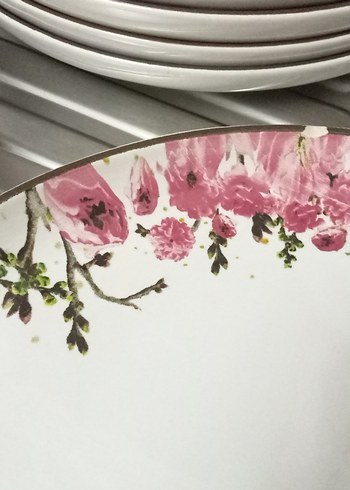 Pembe Çiçek Desenli Yemek Tabağı - Görsel 2