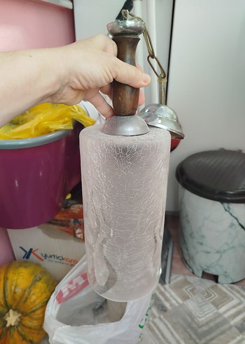 Bej Renkli Cam Sarkıt Lamba 2 uzun 1 kısa