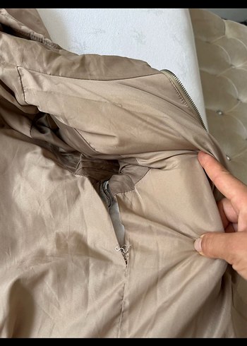 Bej Kapüşonlu Kadın Kışlık Mont - Görsel 5