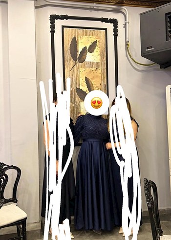 Nakışlı Lacivert Uzun Kollu Abiye Elbise - Görsel 2