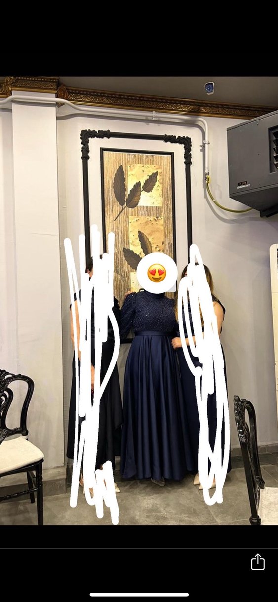 Nakışlı Lacivert Uzun Kollu Abiye Elbise - Görsel 2