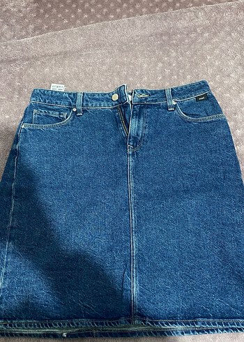 Lacivert Bol Kesim Midi Kot Etek - Görsel 2