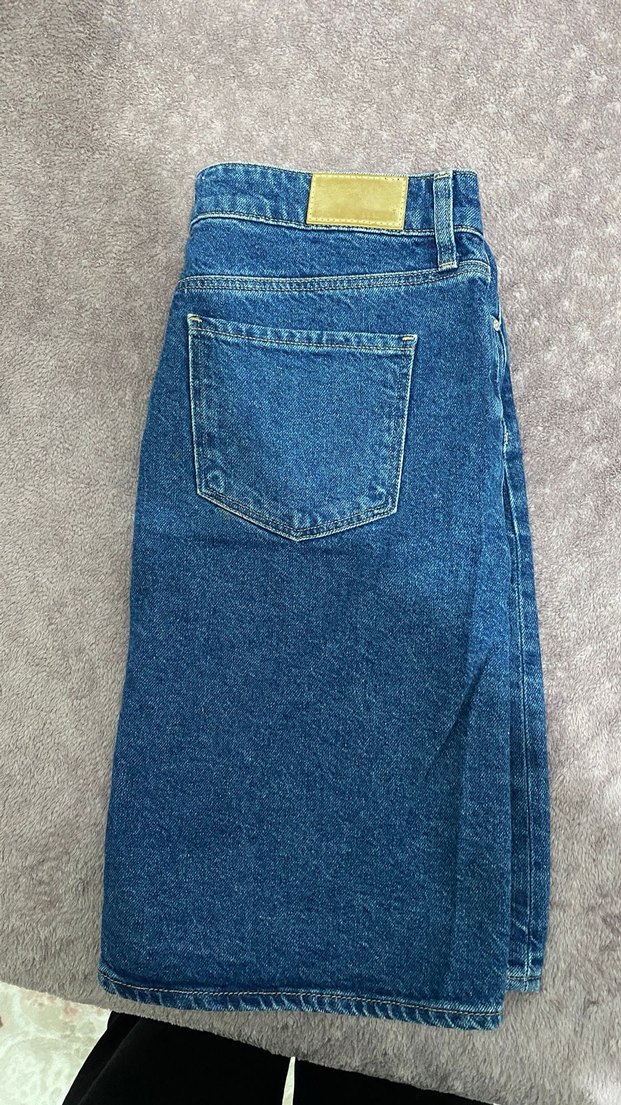 Lacivert Bol Kesim Midi Kot Etek - Görsel 4