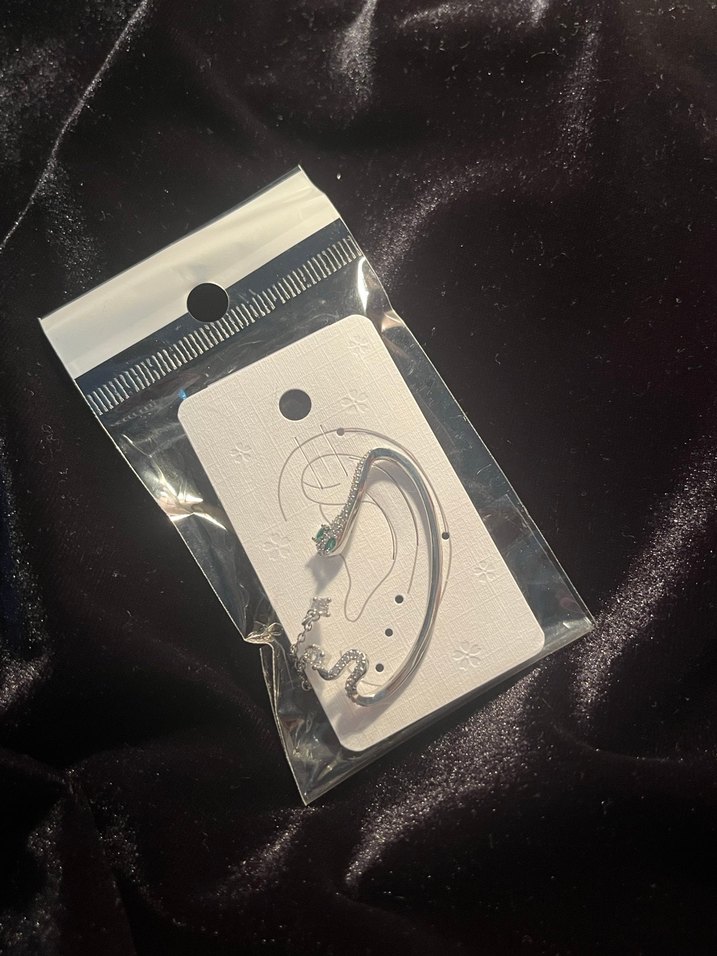 Zincir Detaylı Beyaz Yılan Desenli Uzun Küpe - Görsel 2