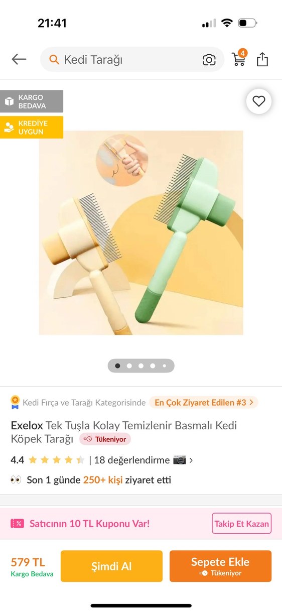 Bej Pastel Kedi Tüy Tarağı - Görsel 5