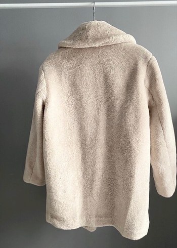 Bej Midi Boy Peluş Kadın Kaban - Görsel 2