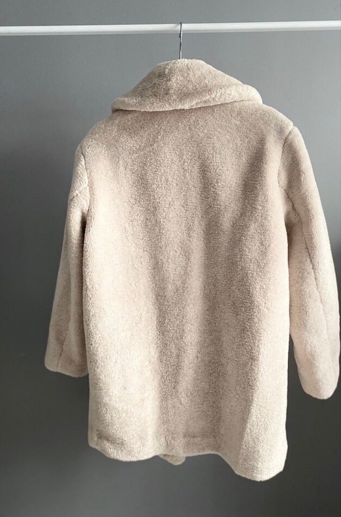 Bej Midi Boy Peluş Kadın Kaban - Görsel 2