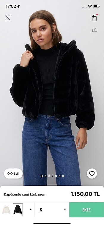 pull and bear suni kürk mont - Görsel 4