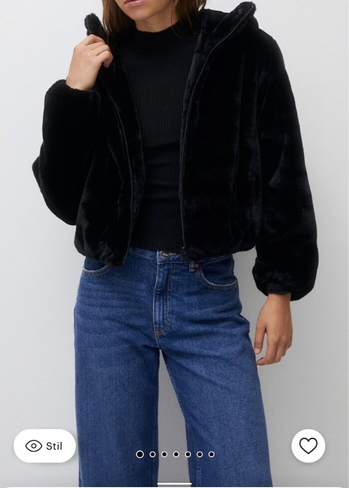 pull and bear suni kürk mont - Görsel 4