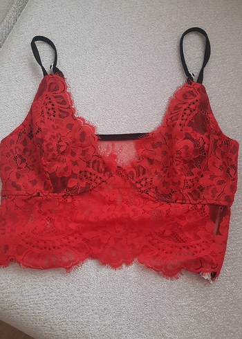 Kırmızı Dantelli Midi Bralet