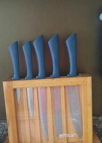 Beden mavi Renk Emsan Mavi Bıçak Seti ve Ahşap Stand