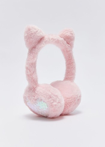 Pembe Kürklü Leopar Desenli Kulaklık