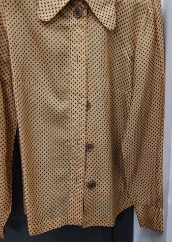 Bej Puantiyeli Kadın Gömlek vintage - Görsel 2