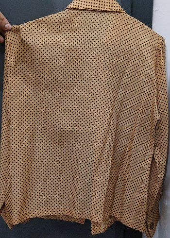 Bej Puantiyeli Kadın Gömlek vintage - Görsel 3