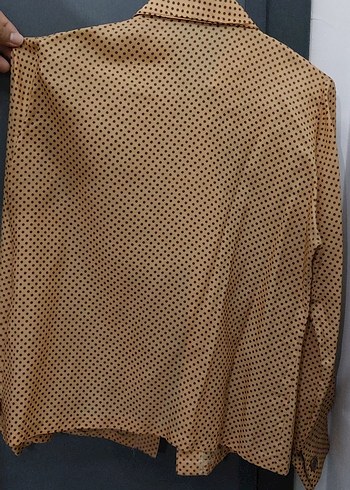 Bej Puantiyeli Kadın Gömlek vintage - Görsel 4