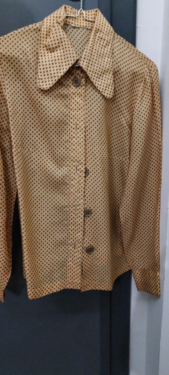 Bej Puantiyeli Kadın Gömlek vintage - Görsel 2