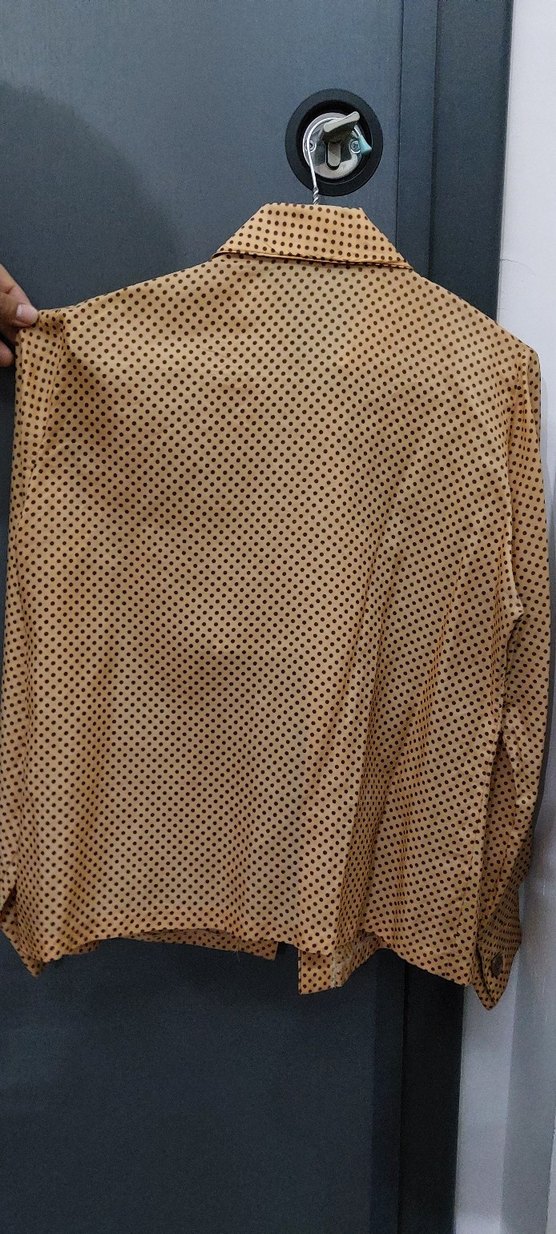 Bej Puantiyeli Kadın Gömlek vintage - Görsel 3