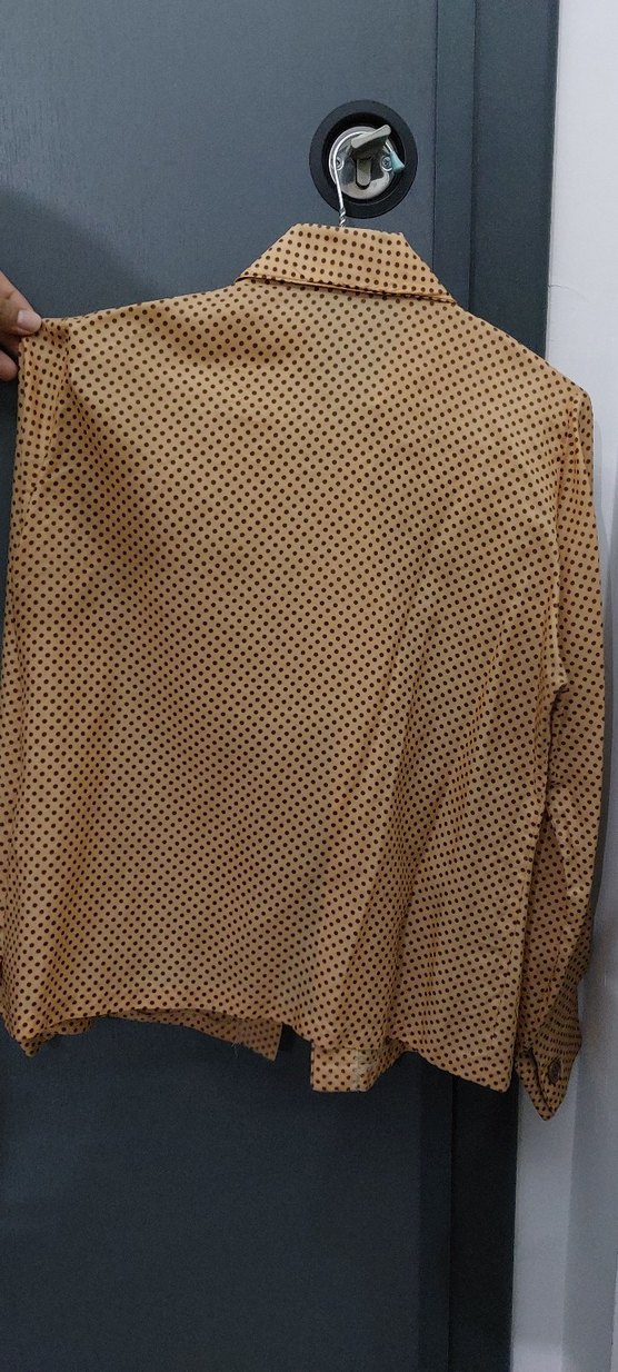 Bej Puantiyeli Kadın Gömlek vintage - Görsel 4