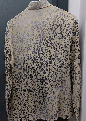 Bej Düğmeli Vintage şık Kadın Gömlek - Görsel 3