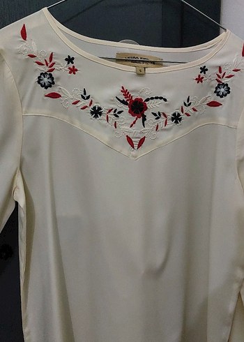 mudo marka Nakışlı Beyaz Bohem Uzun Kollu Bluz şifon gömlek - Görsel 2