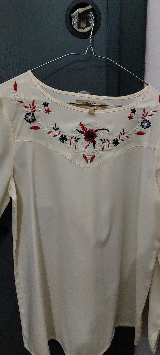 mudo marka Nakışlı Beyaz Bohem Uzun Kollu Bluz şifon gömlek - Görsel 2