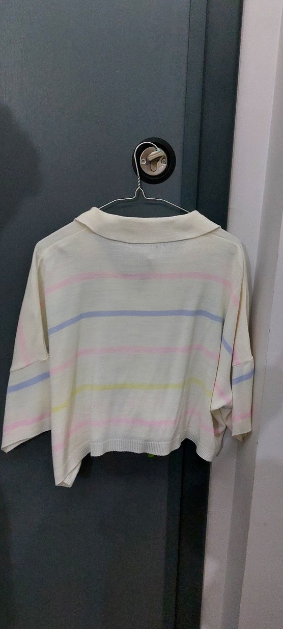 V Yaka Uzun Kollu Pamuklu tshir kadın yarasa kol - Görsel 3