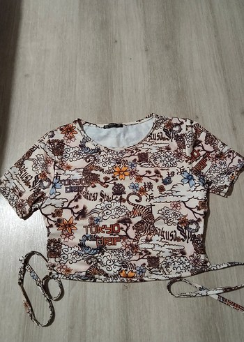 Desenli Kadın Kısa Kollu Mini Bluz