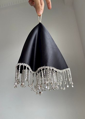 Püsküllü Parlak Siyah gelin mendili - Görsel 3