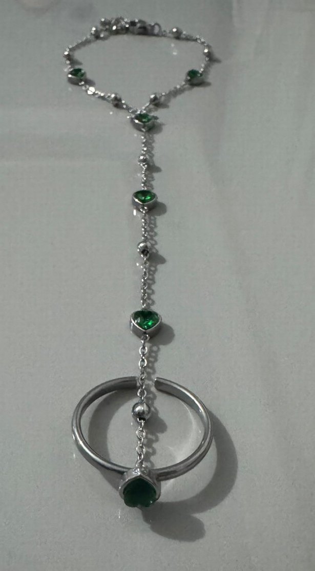 Yeşil Taşlı Zincir Detaylı Kadın El Zinciri - Görsel 2