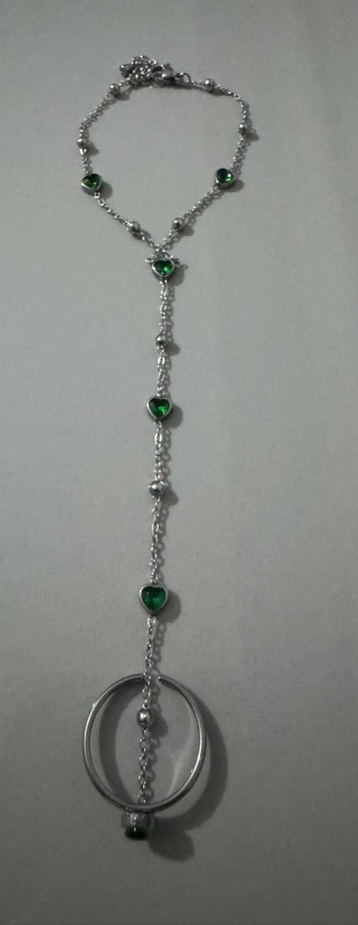 Yeşil Taşlı Zincir Detaylı Kadın El Zinciri - Görsel 3